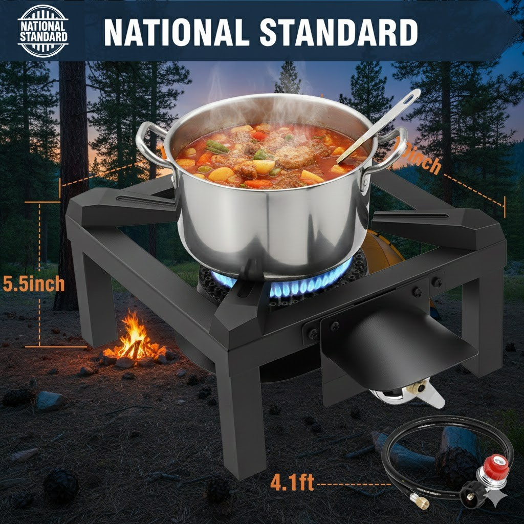 High Output Propane Outdoor Burner Single Stove Heavy Duty Camping Cooking Gas-
