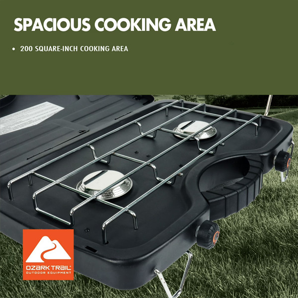 Ozark Trail 2-Burner Propane Gas Camping Stove Black Outdoor Cooktop 20000 BTU