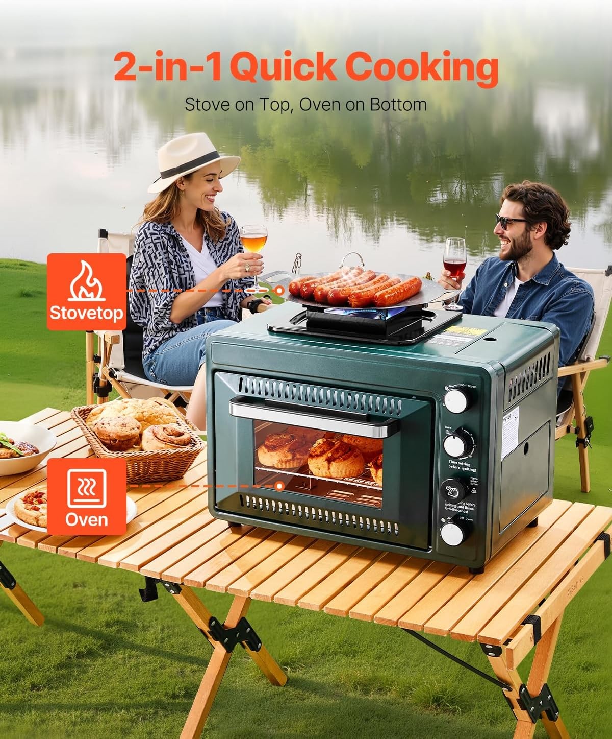 VEVOR 2-in-1 Portable Camping Stove Oven Combo Gas Butane Compatible