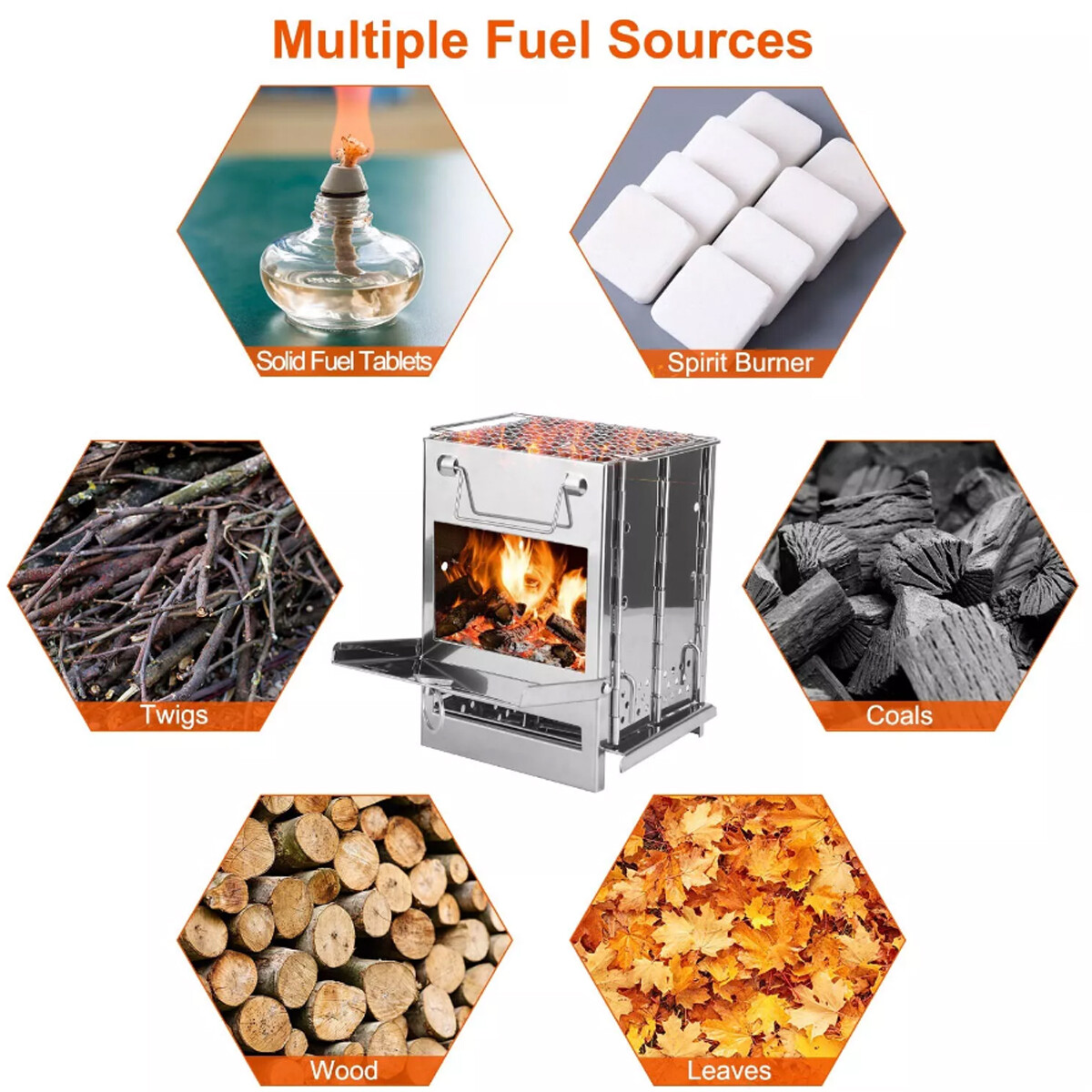 Portable Folding Stainless Steel Stove Outdoor Camping BBQ Wood Burning Stove