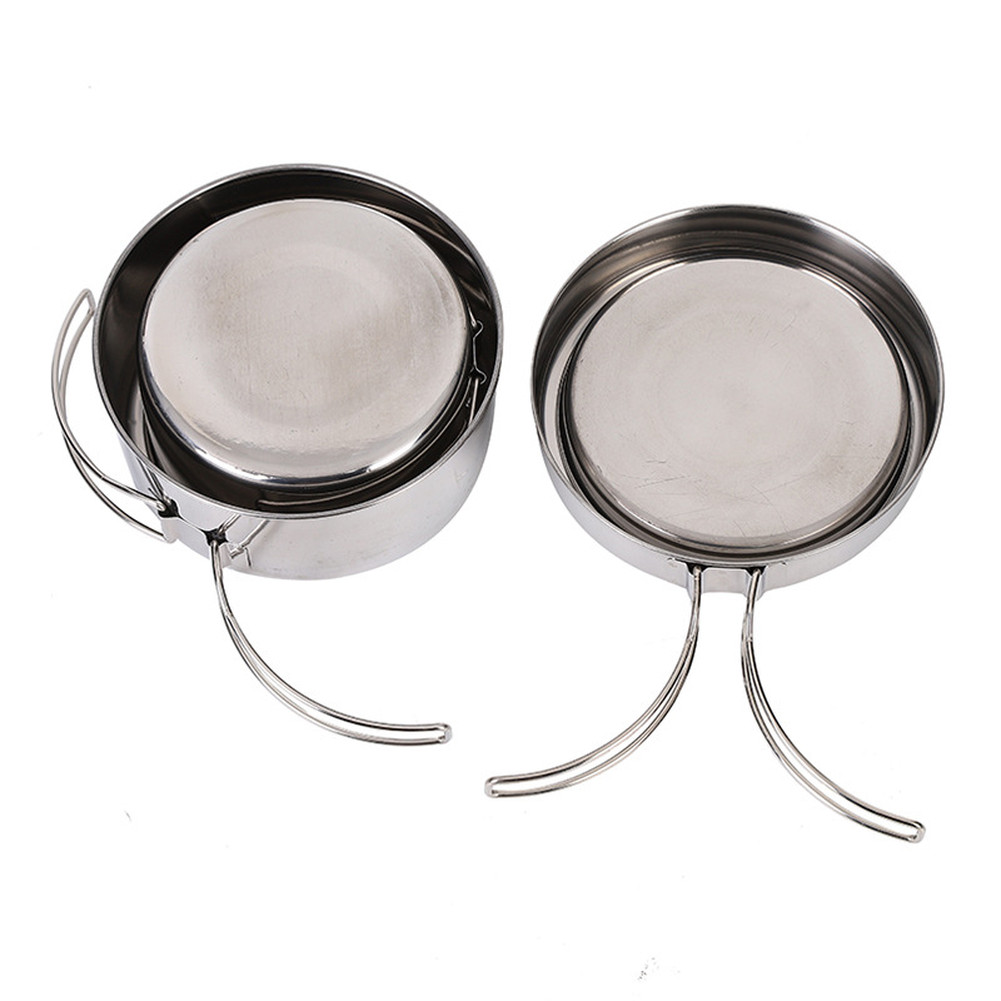 Outdoor 4-Piece Stainless Steel Cookware Set for 2-3 People Camping Hiking