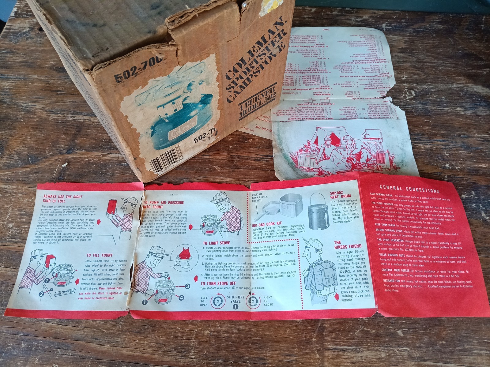Coleman Stove Sportster 502 Camp w/Box & Instr ~ Single Burner Gas 1979 Vintage