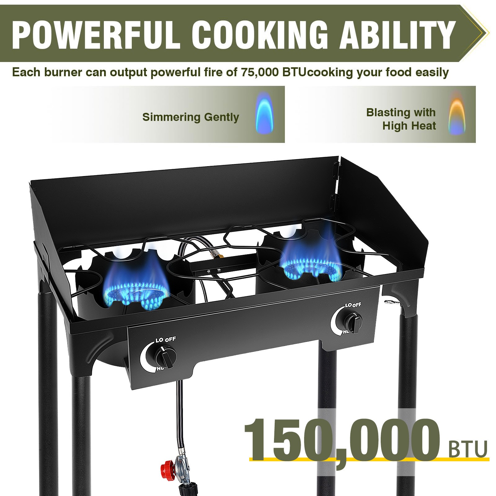 Portable Propane 150,000-BTU 2 Burner Gas Cooker Outdoor Camping Stove Grill