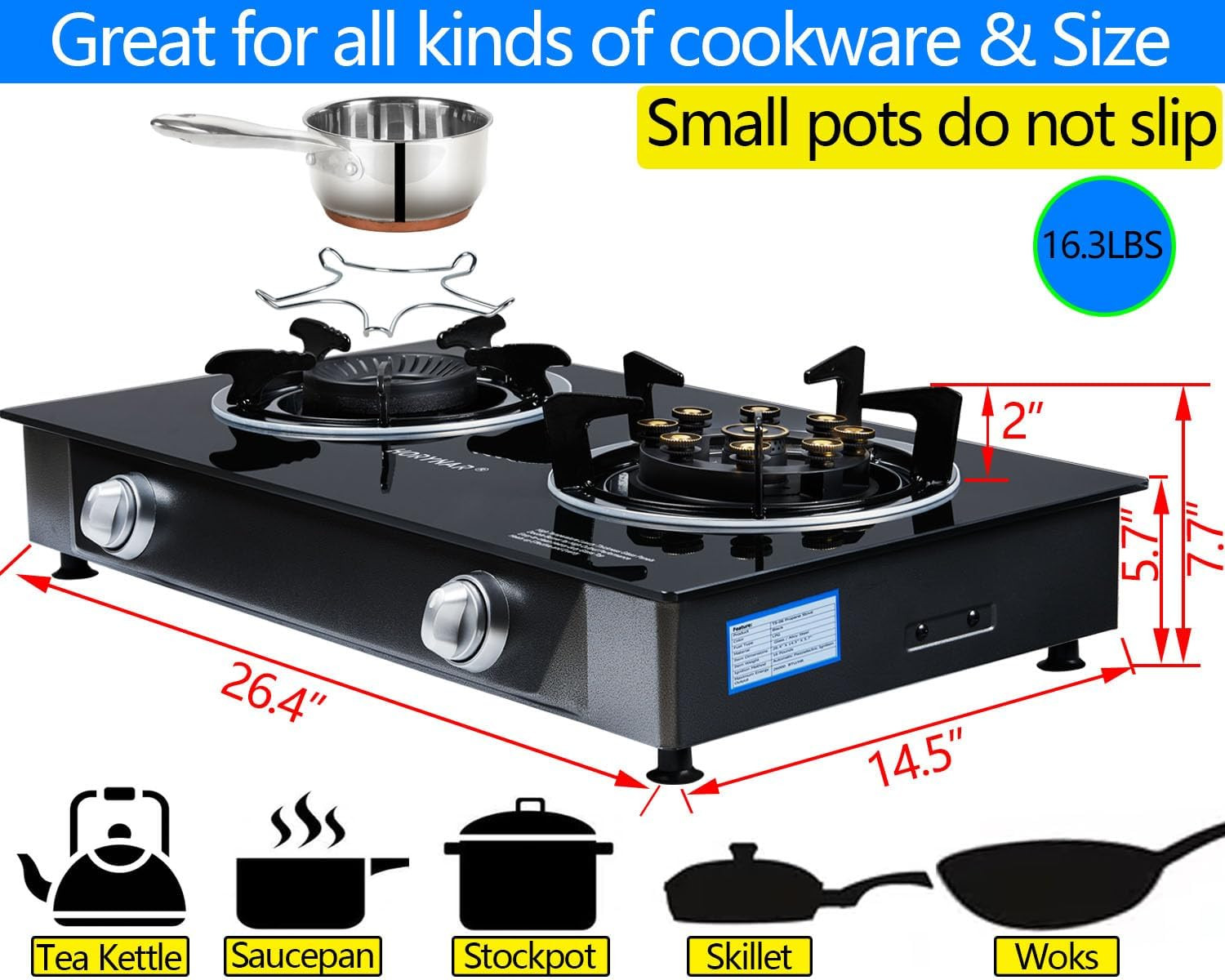 Propane Stove 2 Burner Propane Gas Stove Novel 9 Copper Burners Auto Ignition Te