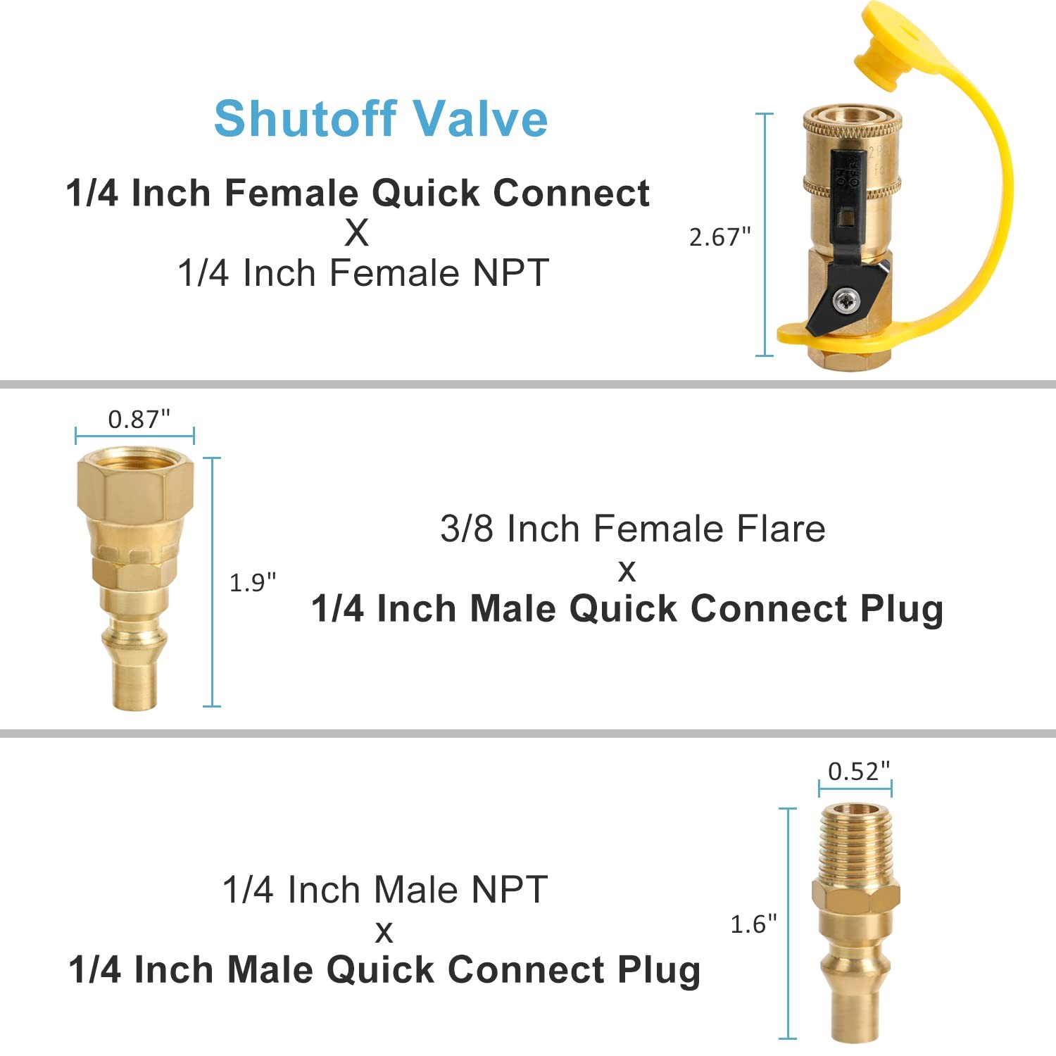 ATKKE RV Propane Quick Connect Fitting Adapter Valve, 1/4″ 7-Pieces, yellow