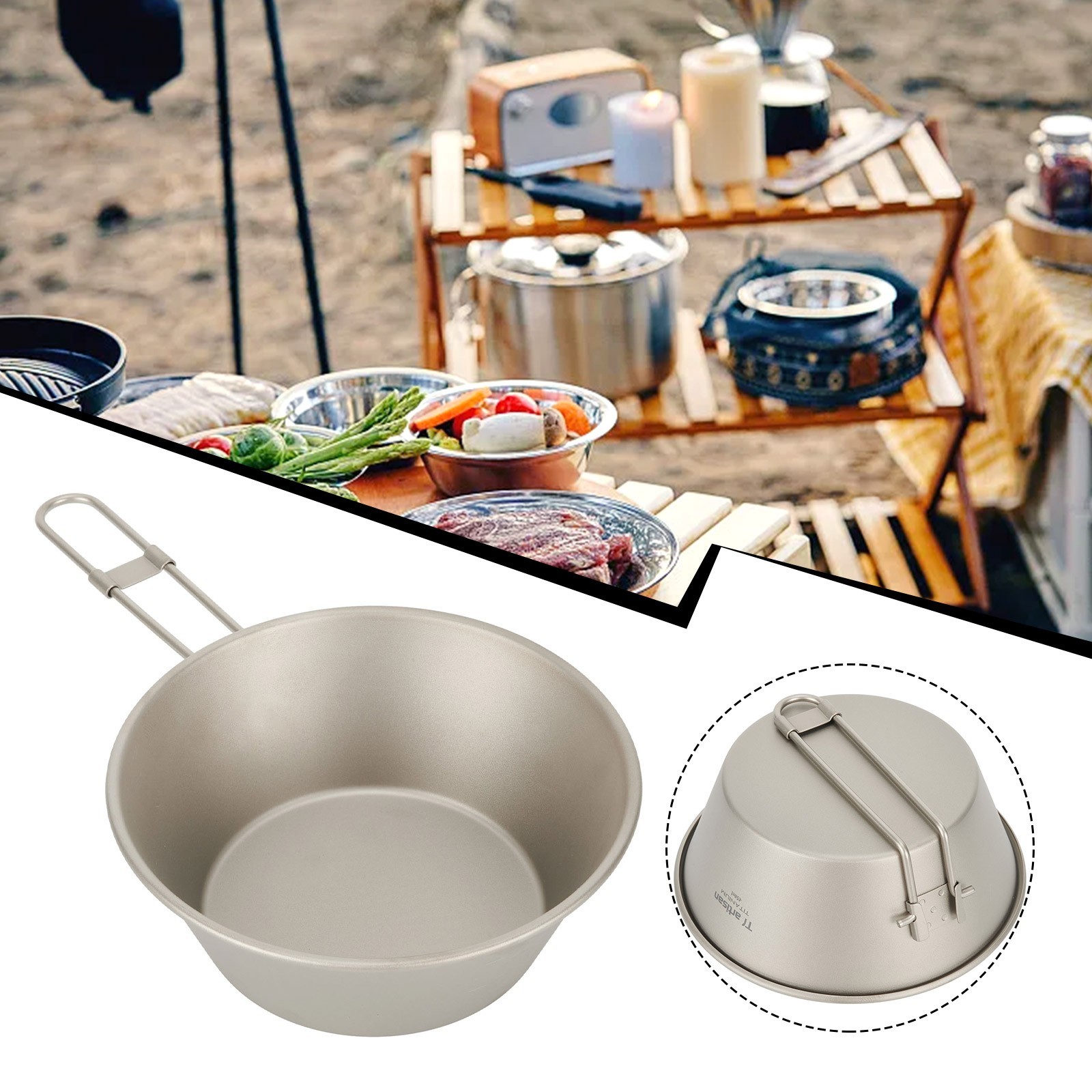 Foldable And Lockable Handle Camping Bowl Pot For Ultralight Backpacking