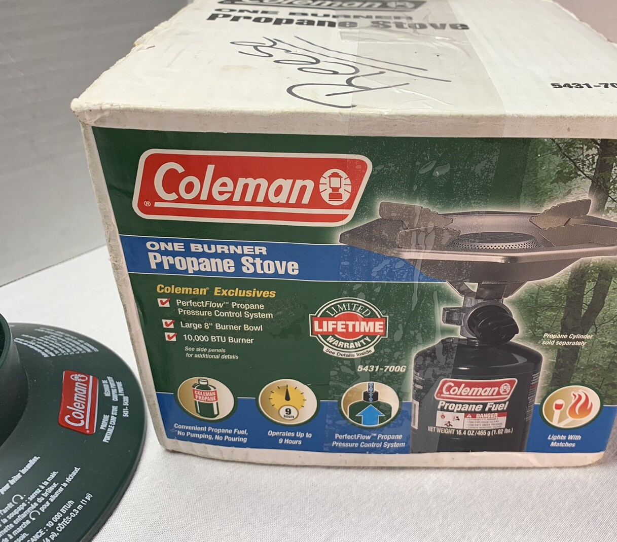 Vintage Coleman #5431-700G One Burner Propane Stove with Stand & Box