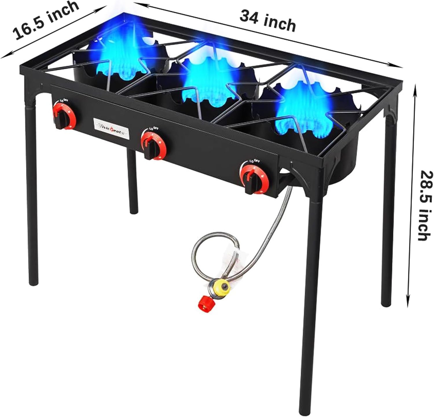3 Burner High pressure Propane Stove 28 Inch Tall Camping Stove W/ cast iron