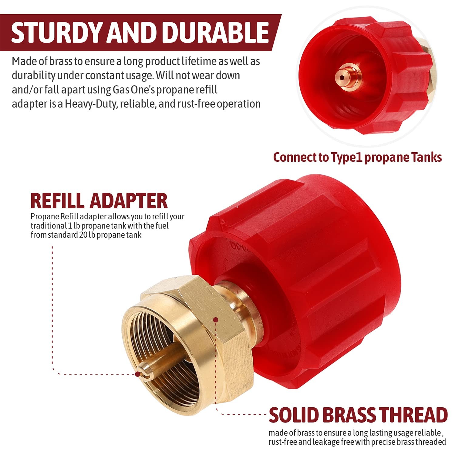 Gas One Propane Refill Adapter and 4ft Hose 1lb to 20lb – Red