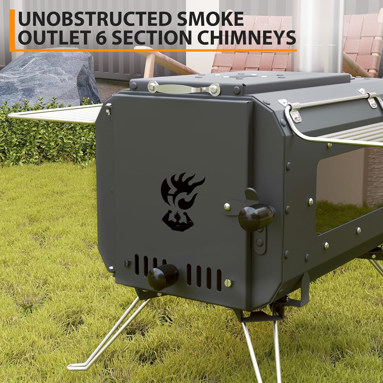 Portable Hot Tent Stove Wood Burning W/ Chimney & View Glass for Camping Outdoor