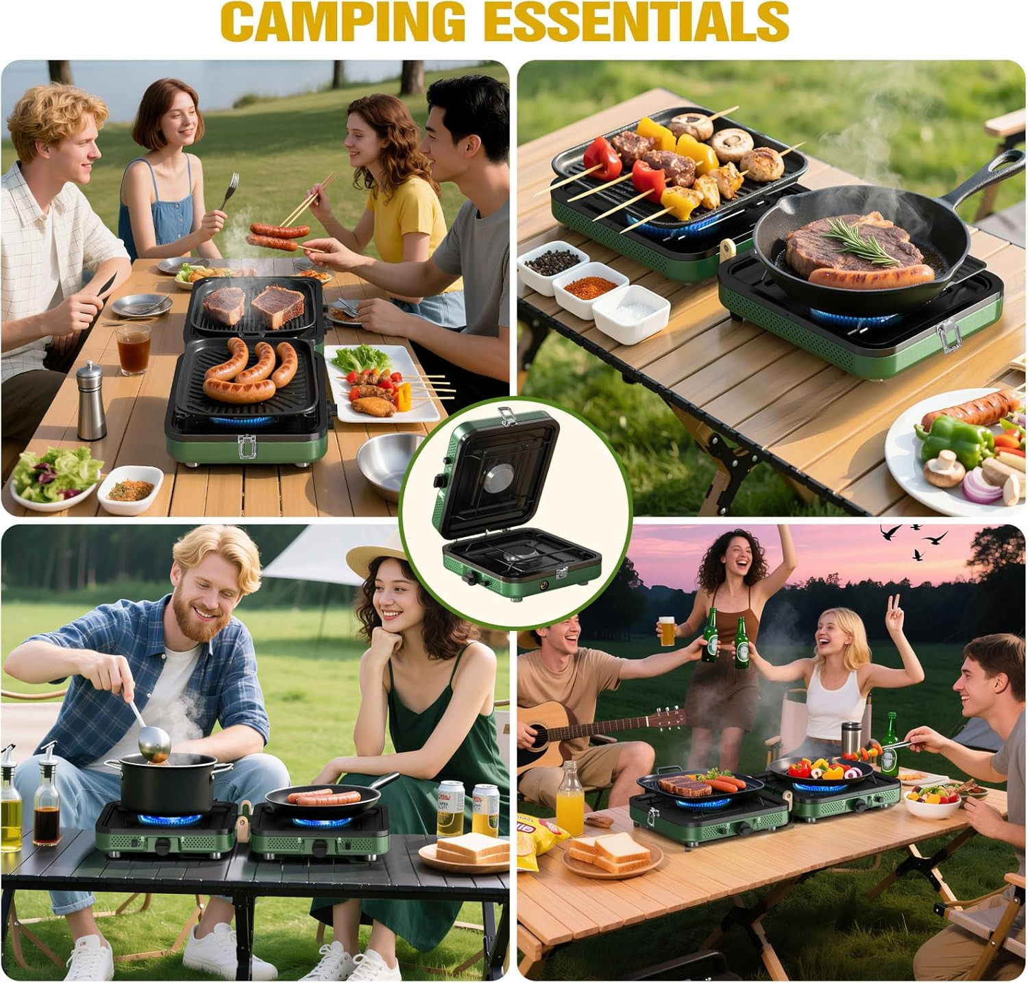Portable 2 Burner Camping Stove with Grill & Carrying Bag – 20000 BTU