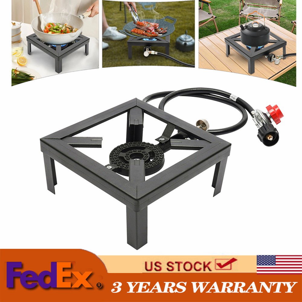 Propane Cooker Burner Stove Gas Outdoor Cooking Camping Stand BBQ Grill + Hose