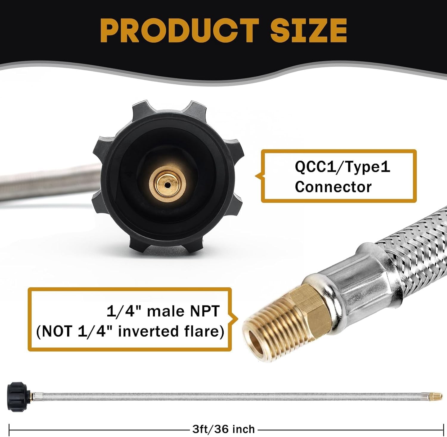 MOASKER 3 FT 1/4 inch Male NPT LP Gas Propane Hose with 3FT qqc 1/4NPT, Black