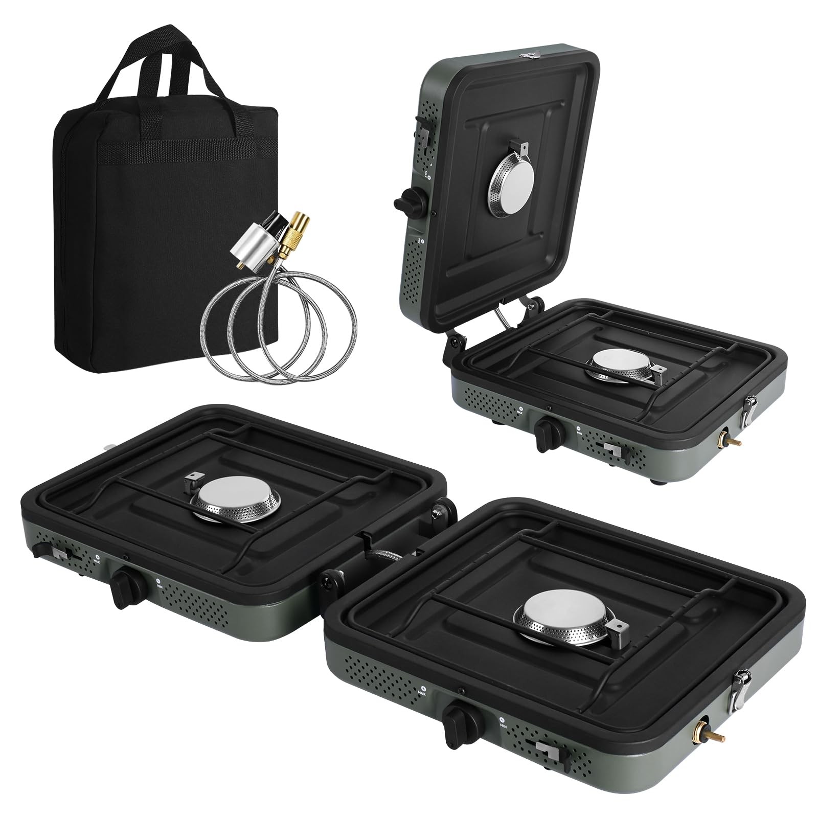 2 Burner Propane Camping Stove with Grill and Carrying Bag, Portable Folding …