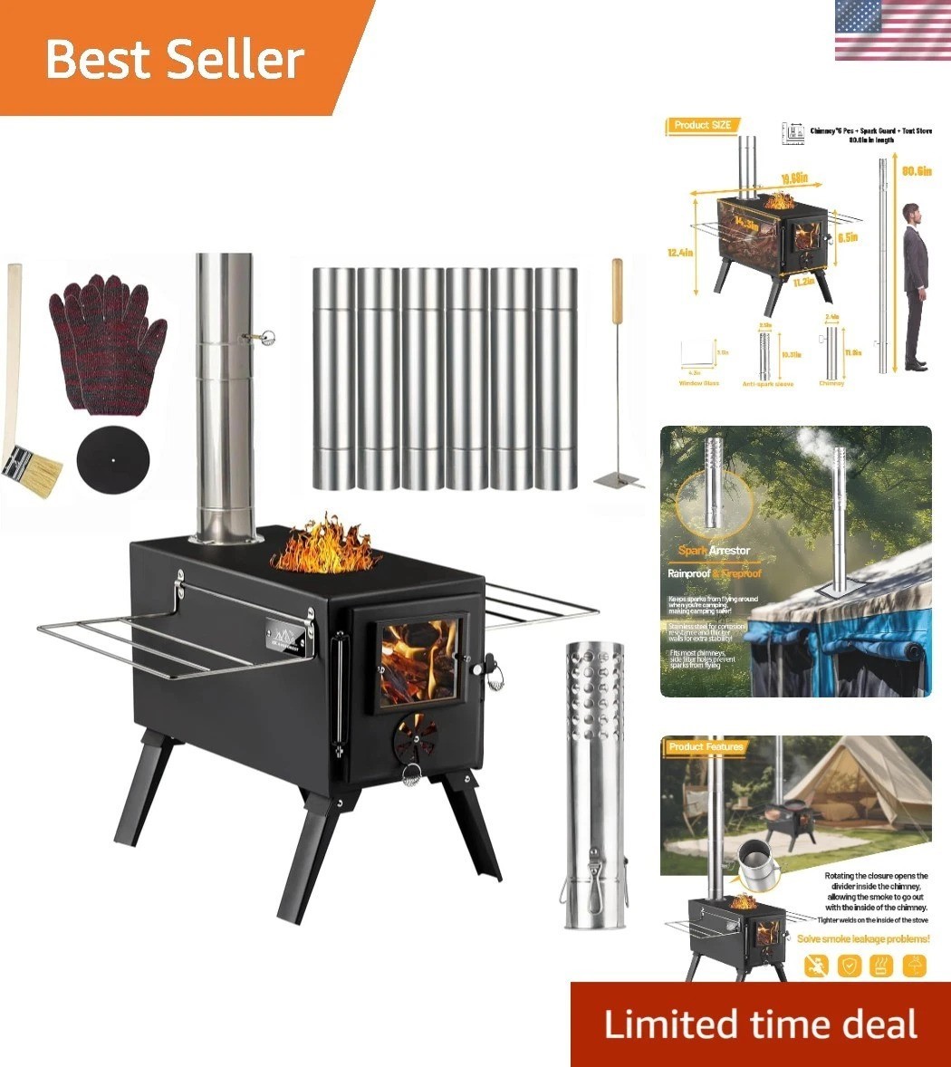 Hot Tent Stove, Wood Burning Stove,Small Wood Stove with 7 Stainless Chimney …