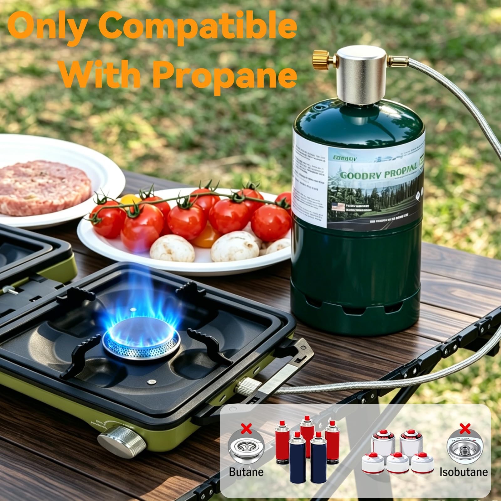 2 Burner Camping Stove with 2-In-1 Cookware Set, 24000 BTU Propane Gas Stove,…