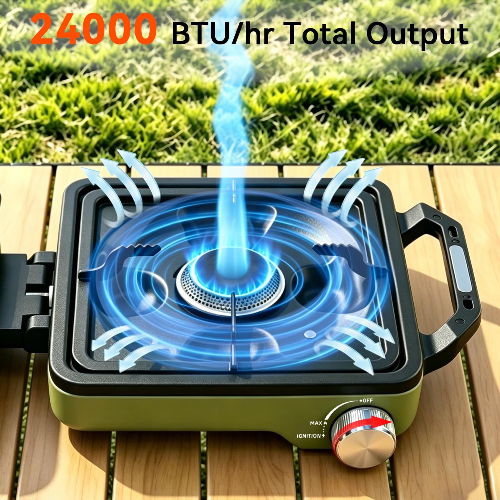 2 Burner Camping Stove with 2-In-1 Cookware Set, 24000 BTU Propane Gas Stove,…