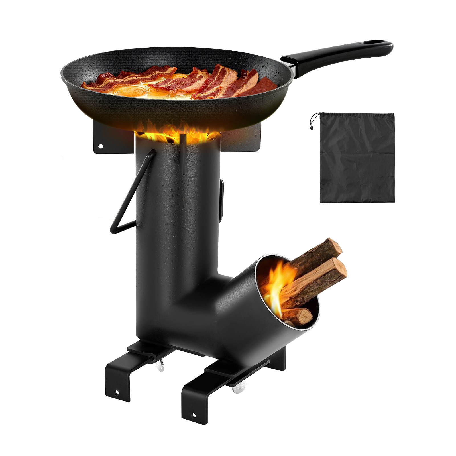 VEVOR Camping Rocket Stove Wood Burning Portable Rocket Stove Carbon Steel Black