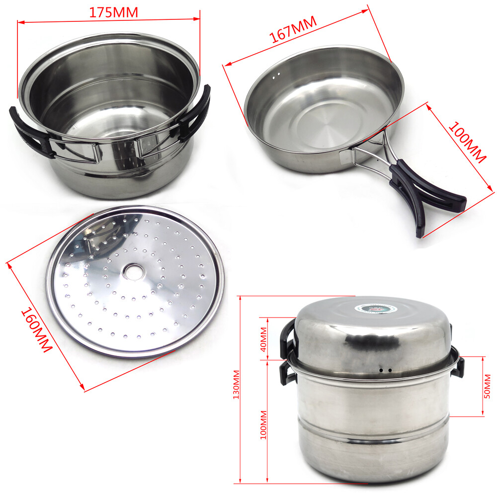 Portable Camping Outdoor Stove Cookware Stainless Steel Cooking Picnic Bowl Pot