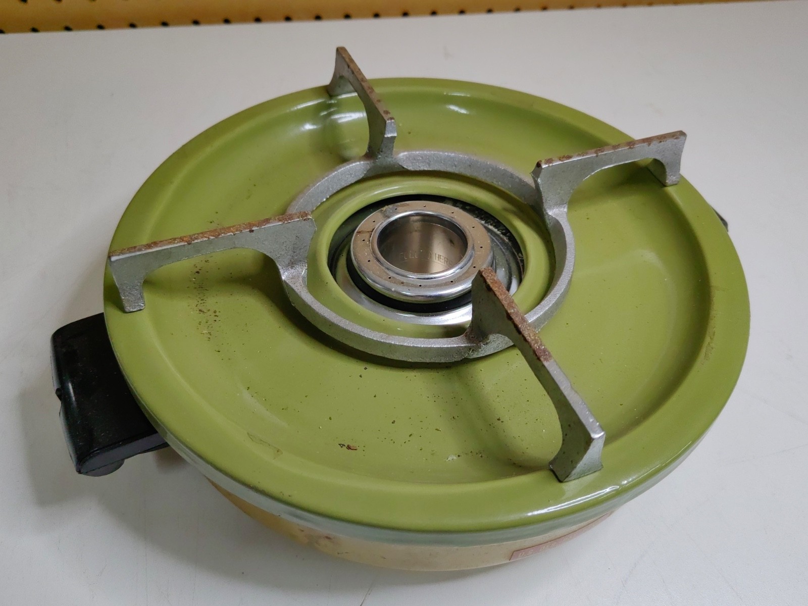 Vintage Alcohol Heater Stove Burner Camping Stove Green/Mustard Yellow