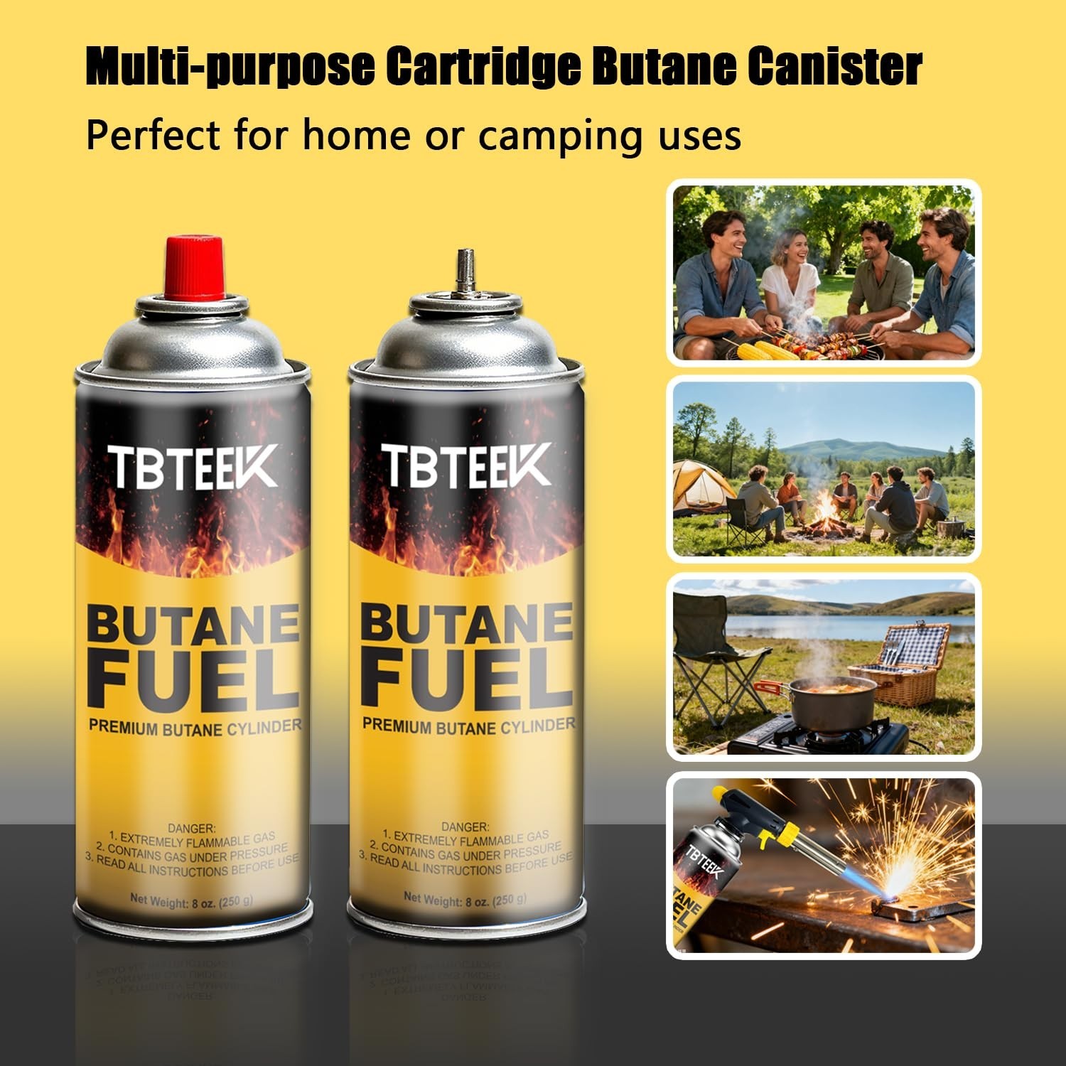 Butane Fuel Canister 4 Pack for Camping Stove, Emergency Use, Leak-proof Nozzle,