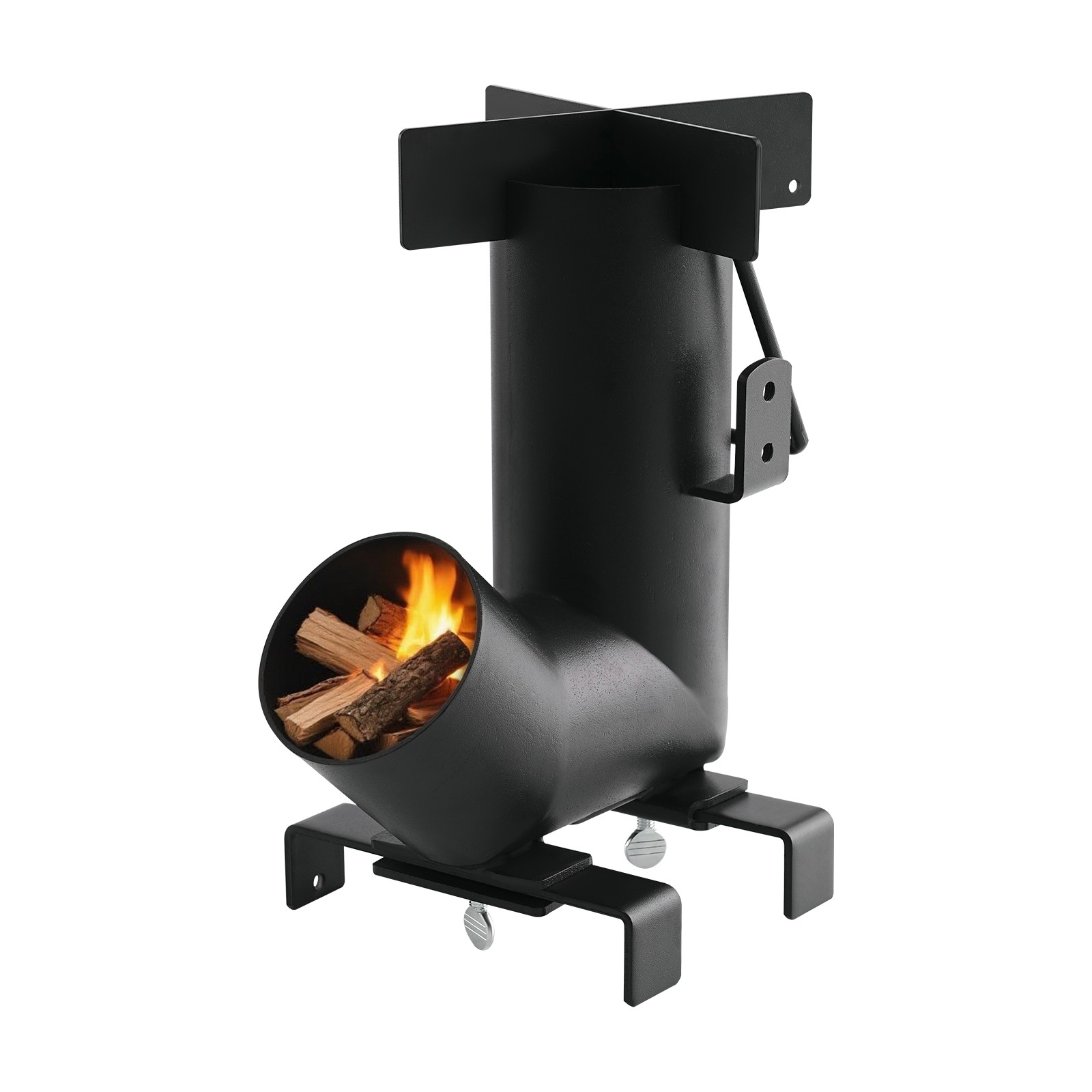 VEVOR Camping Rocket Stove Wood Burning Portable Rocket Stove Carbon Steel Black