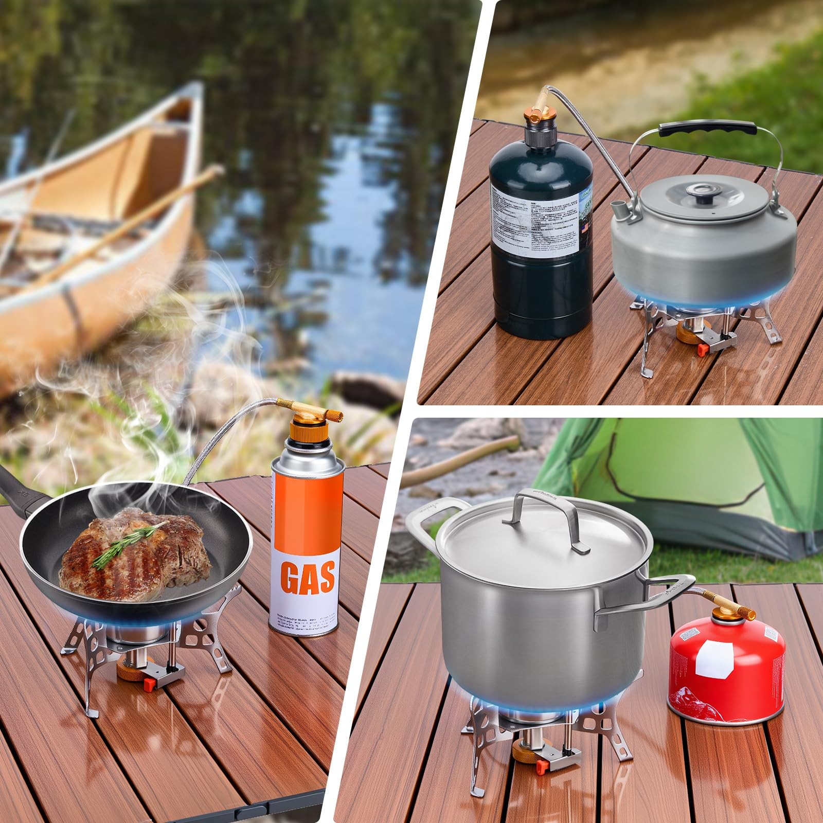 3900W Windproof Camping Stove, Camping Gas Stove with Piezo Ignition, Backpac…