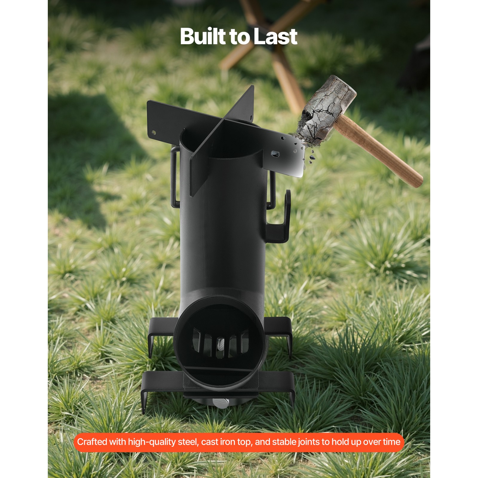 Uimoso Portable Camping Rocket Stove, Wood-Fueled, Carbon Steel, Black