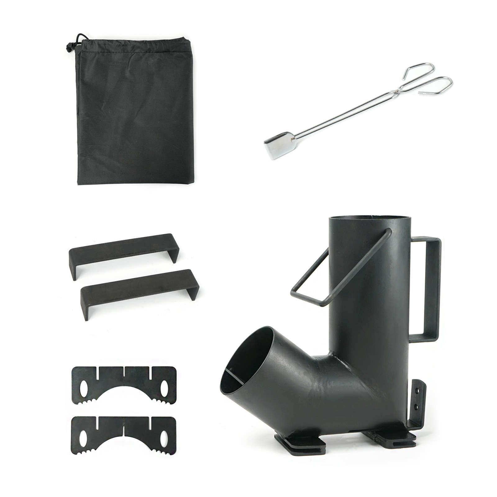 Wood Burning Rocket Stove, Camping Rocket Stove with Fire Tongs & Storage Bag