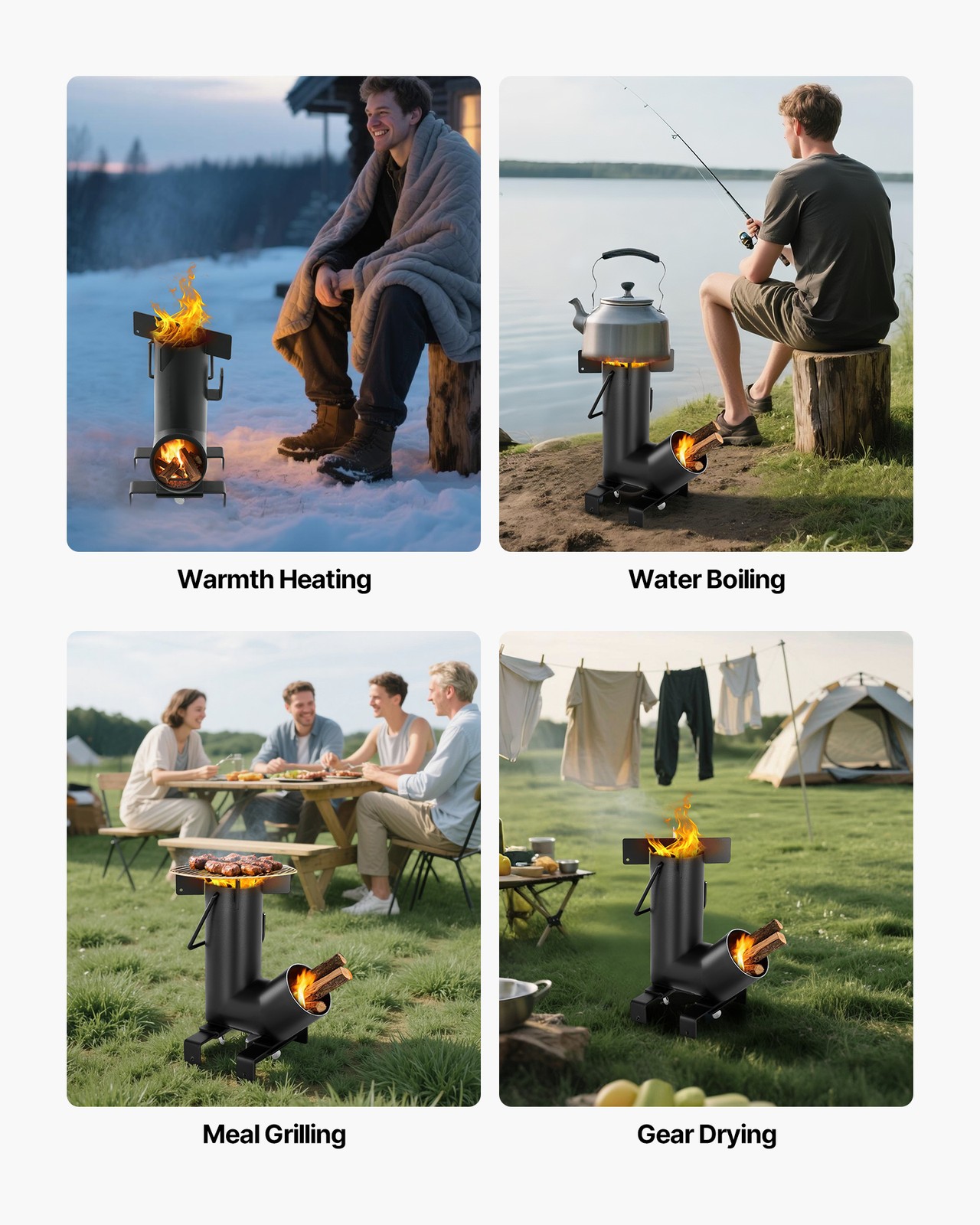 VEVOR Camping Rocket Stove Wood Burning Portable Rocket Stove Carbon Steel Black