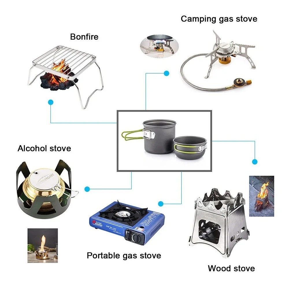 Portable Gas Camping Stove Butane Propane Burner Outdoor Hiking Picnic+Cookware