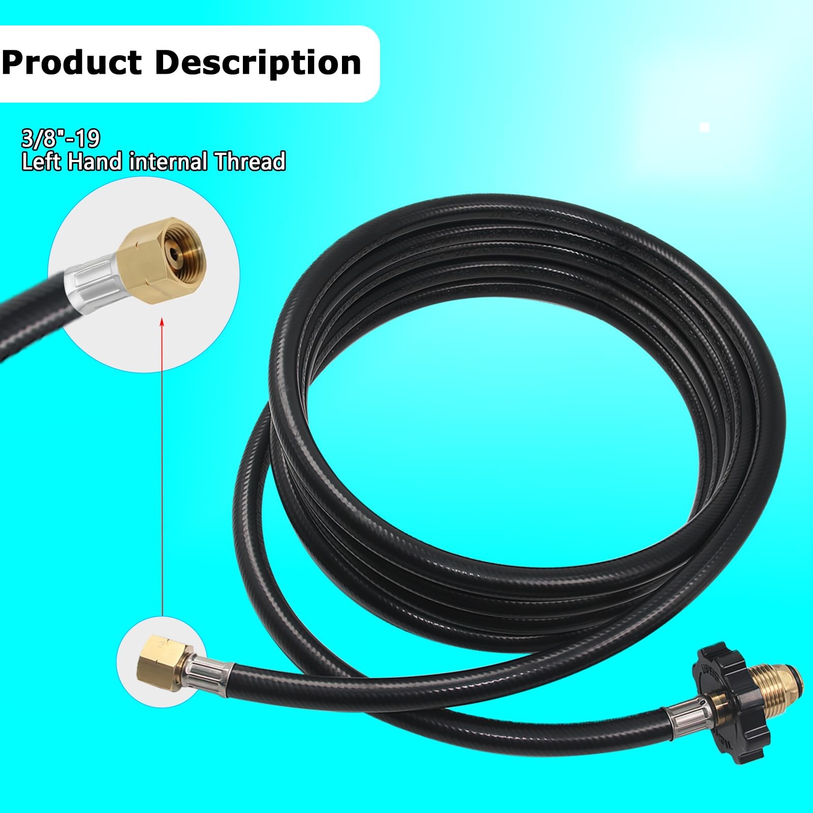 12FT Propane Torch Hose, G3/8″-19 Thread Weed Burner Flame 12 Feet, ‎Black