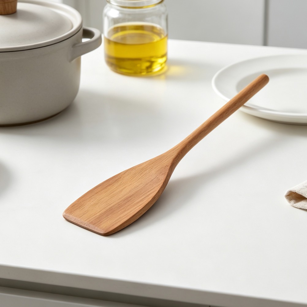 2pcs Wooden Kitchen Flat Spatula – Long Handle Mixing Spoons for Baking,