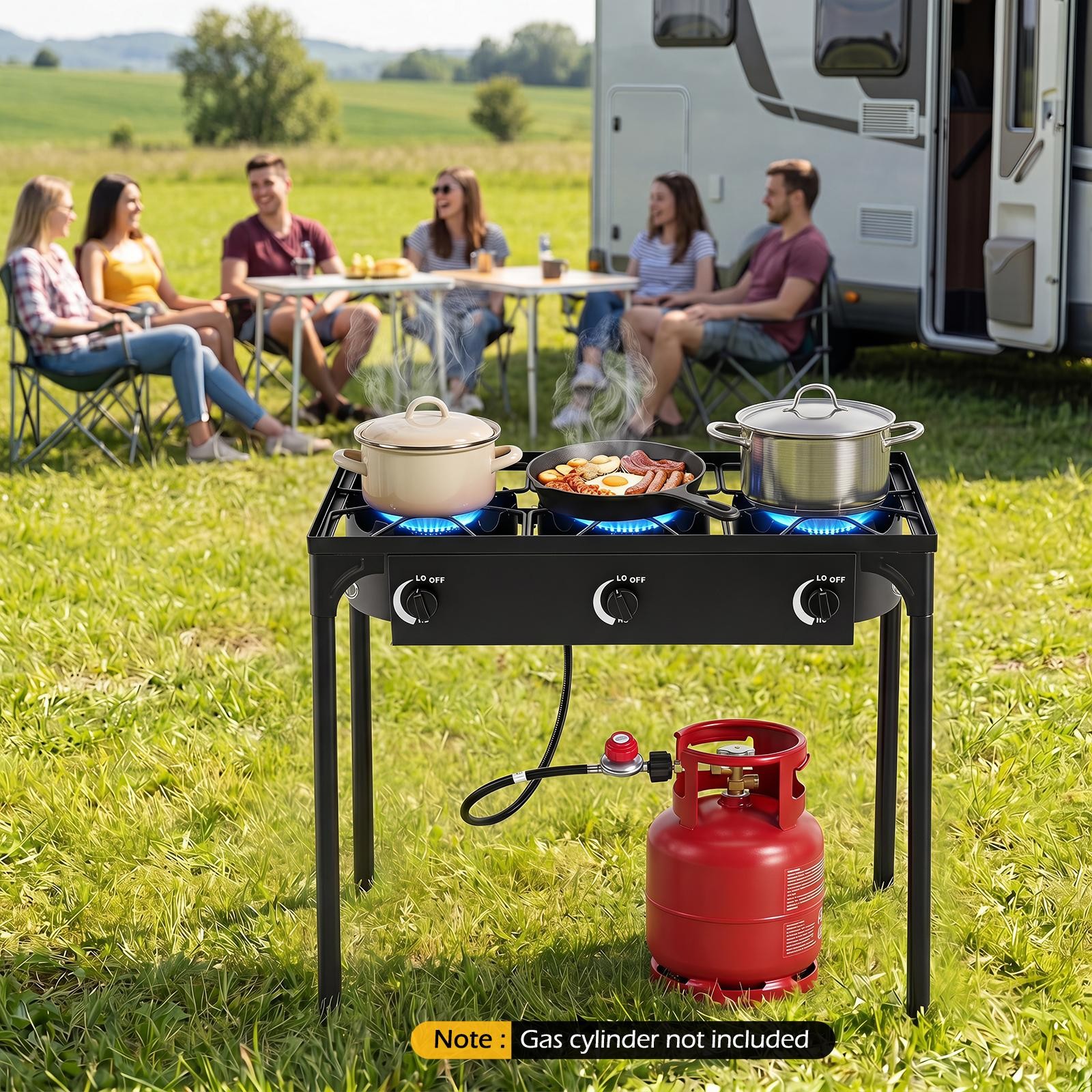 3 Burner Outdoor Propane Gas Stove w/Adjustable Regulator & Hose 240000 BTU