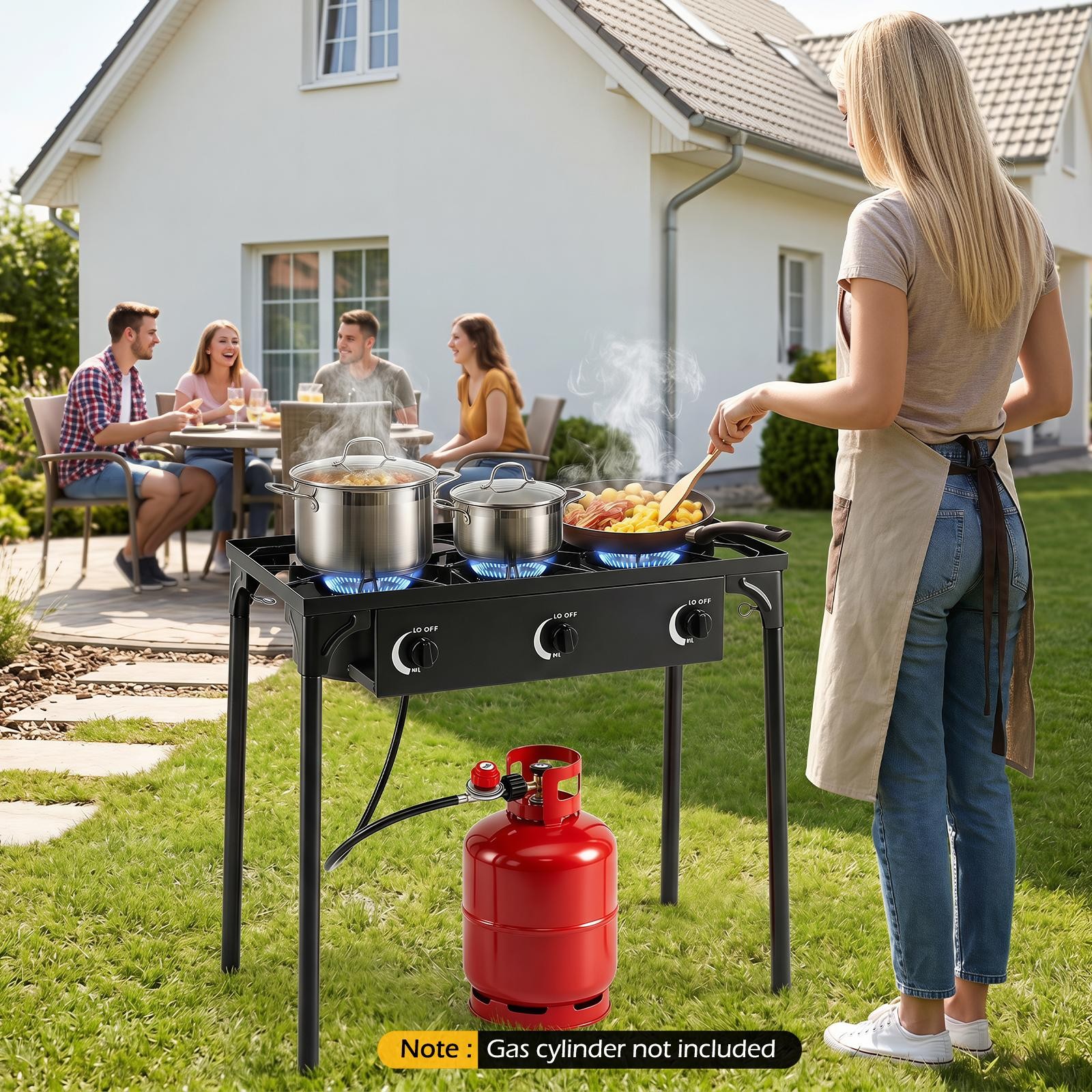 3 Burner Outdoor Propane Gas Stove w/Adjustable Regulator & Hose 240000 BTU