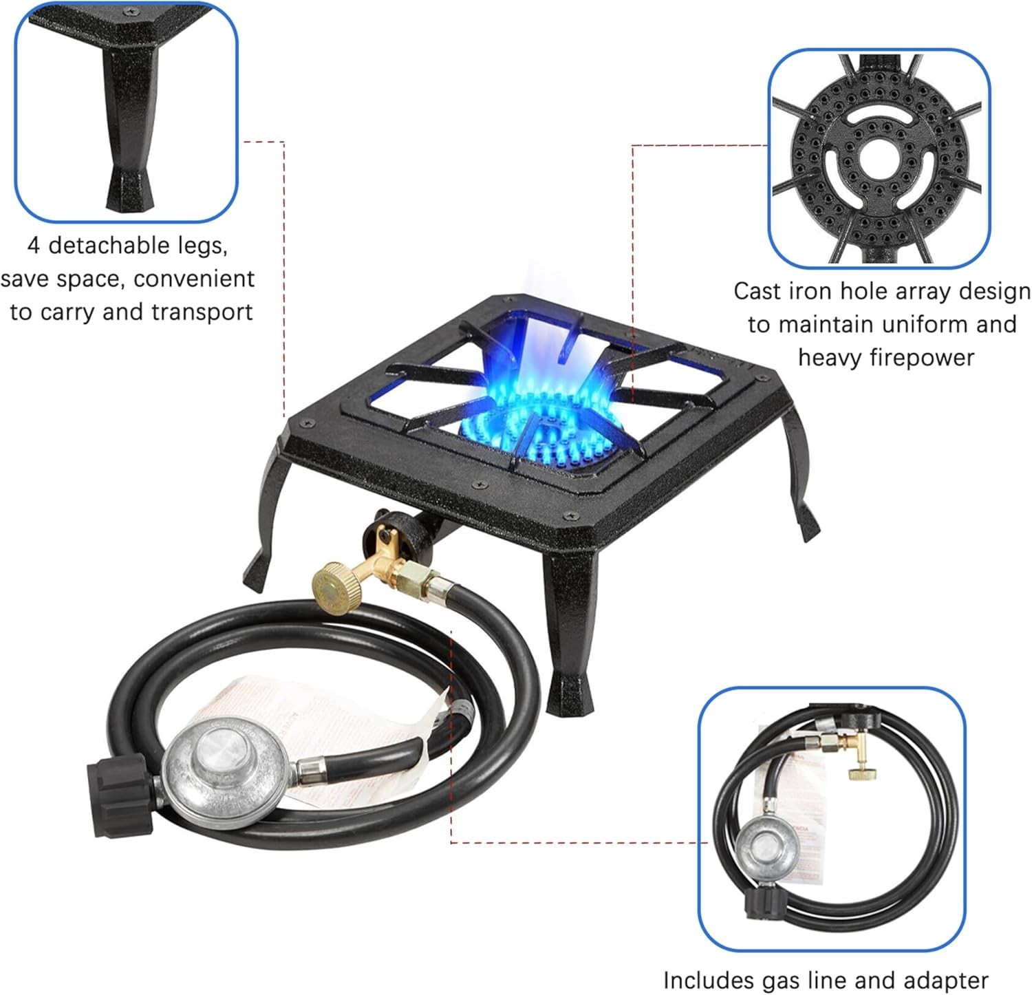 Cast Iron Propane Stove Single Burner Outdoor Cooker Portable Heavy Duty Black