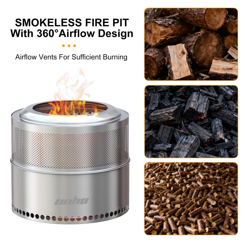 Large smokeless fire pit Stainless Steel for outside wood burning for 4-6 People