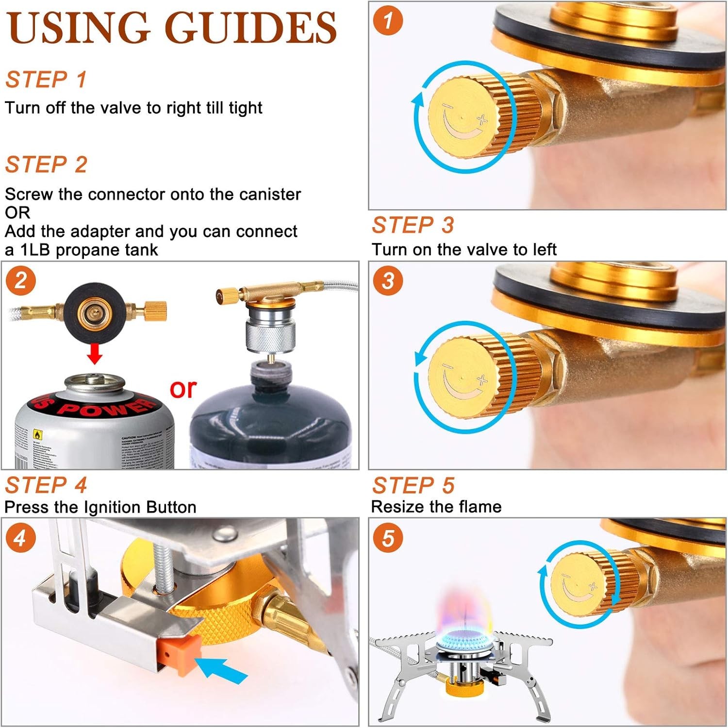 WADEO Camping Gas Stove, 3700W Portable Camp stove with Stove Adapter
