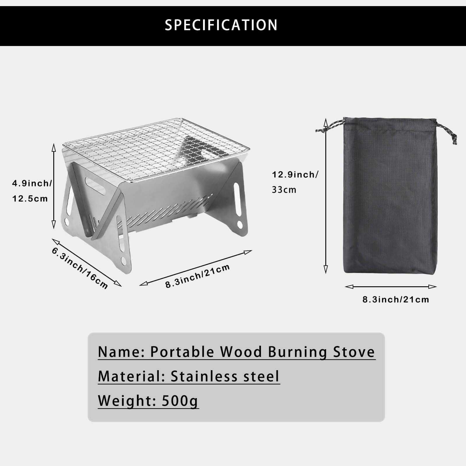 Portable Backpacking Stove Grill Grid Folding Stainless Steel Charcoal BBQ
