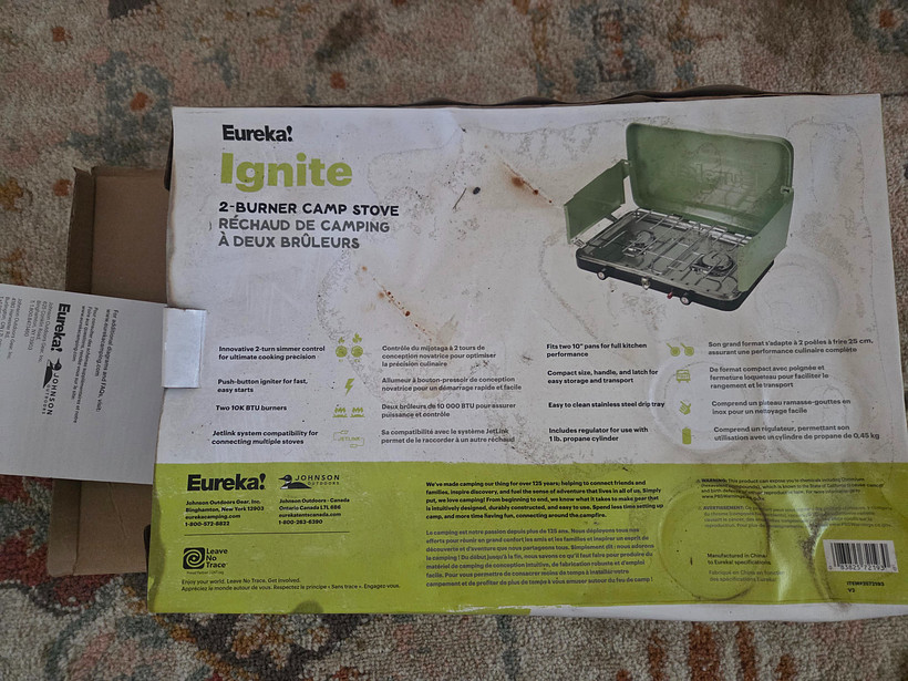 Eureka Ignite Portable 2‑Burner Propane Camping Stove, New Open Box , Never used