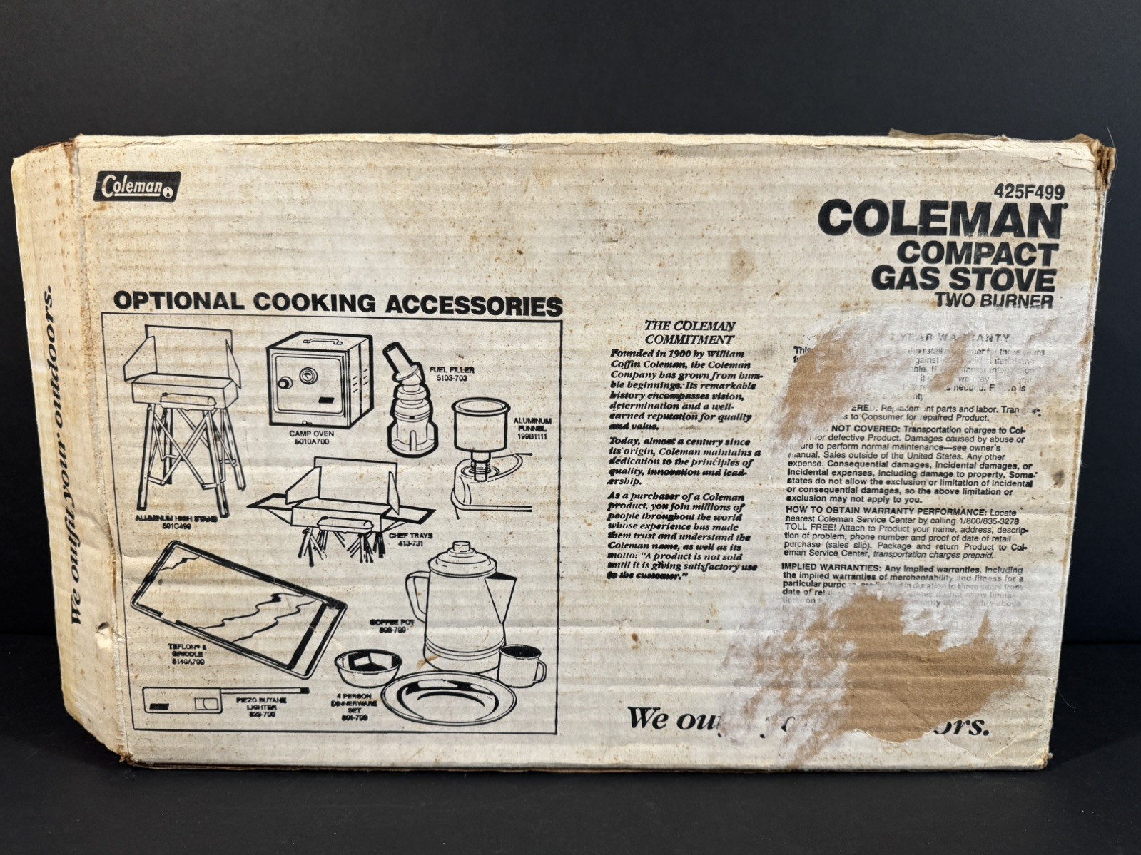 Vintage Coleman 425F499 Two Burner Camp Stove Fuel Gas Red Tank-NEW IN BOX