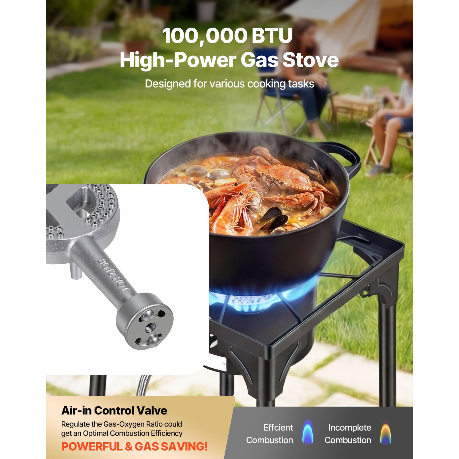 Uimoso 1/2/3 Burner Propane Gas Stove 100000-225000 BTU Outdoor Cooking Cooker