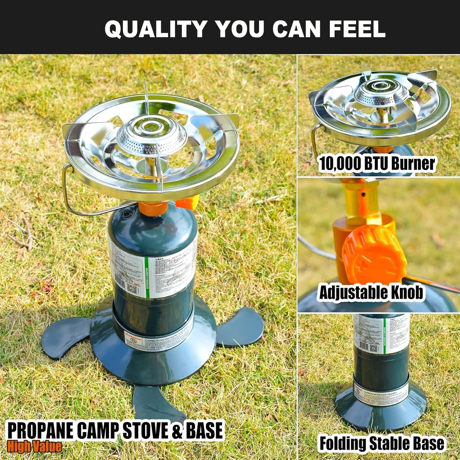 Portable 10,000 BTU Camping Propane Stove Set w/ Carry Case & Adjustable Burner