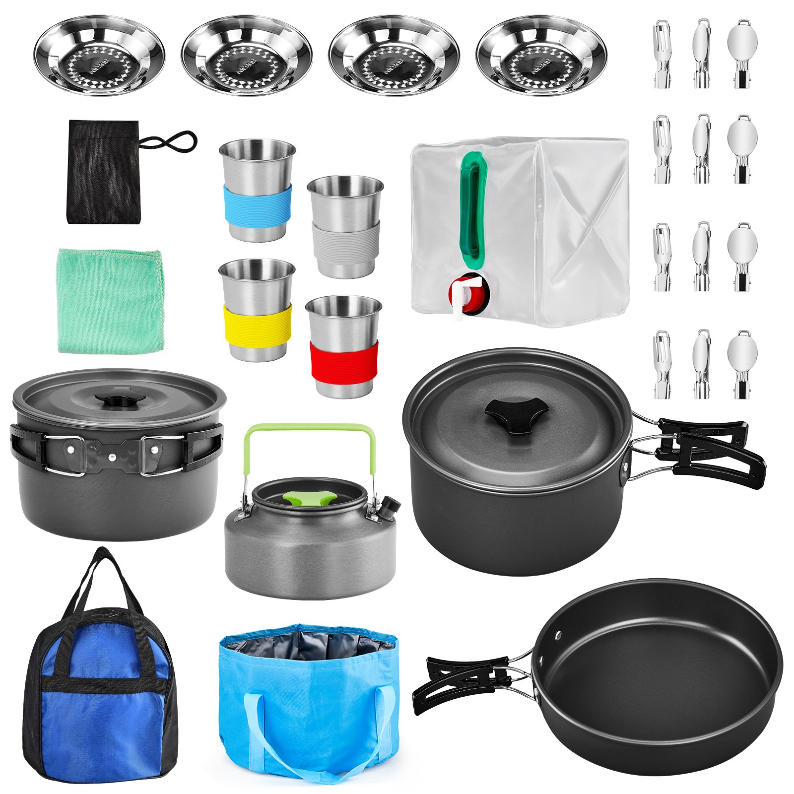 Set of 27 Camping Cookware Mess Kit with Pot Fork Storage Bag for Outdoor Picnic