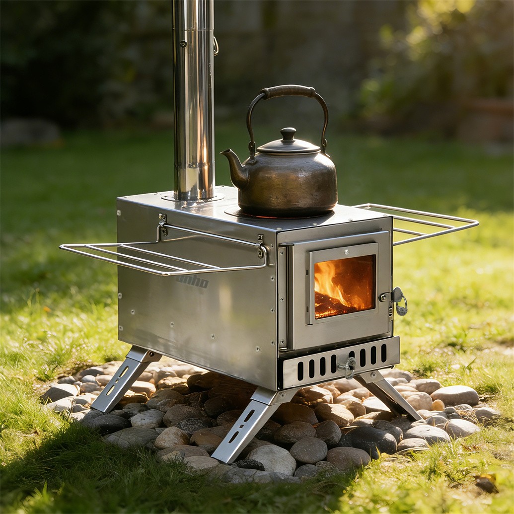 Portable Wood Burning Stove w Pipes Hot Tent Stove for Outdoor Camping & Heating
