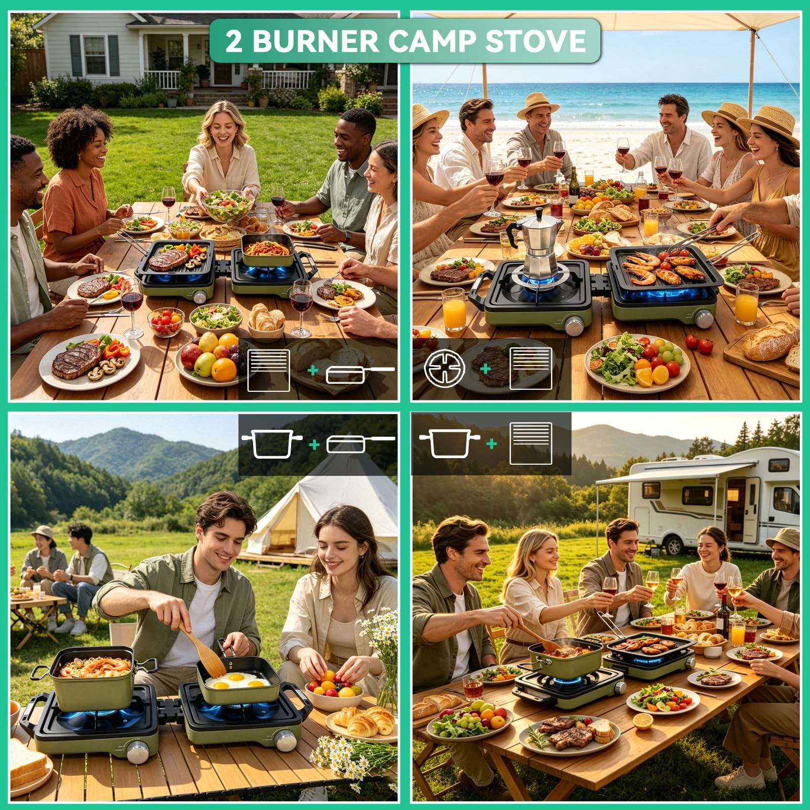 2 Burner Portable Propane Camping Stove Kit, 24000 BTU Foldable Hiking Stove …
