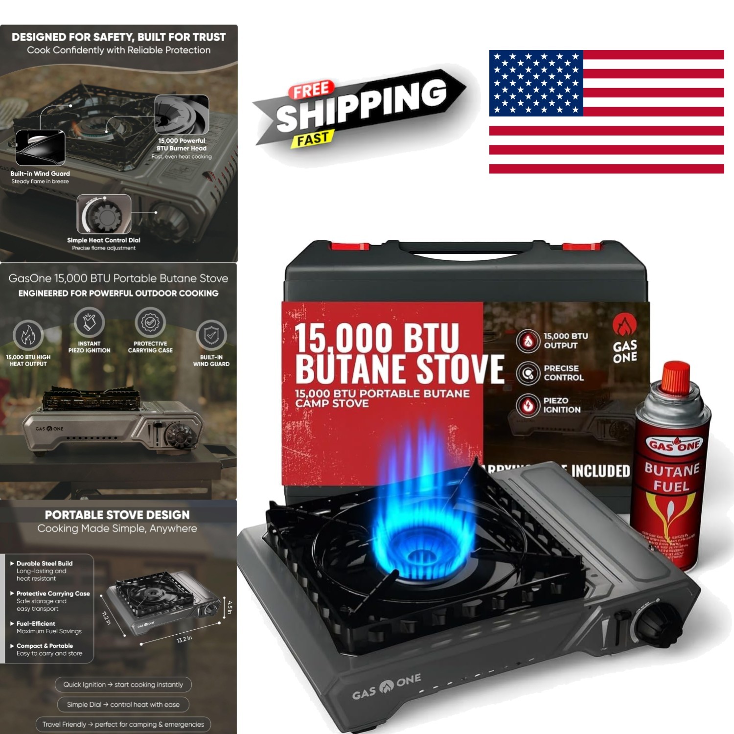 High Output Butane Stove 15000 BTU with Precise Heat Control for Outdoor Cooking