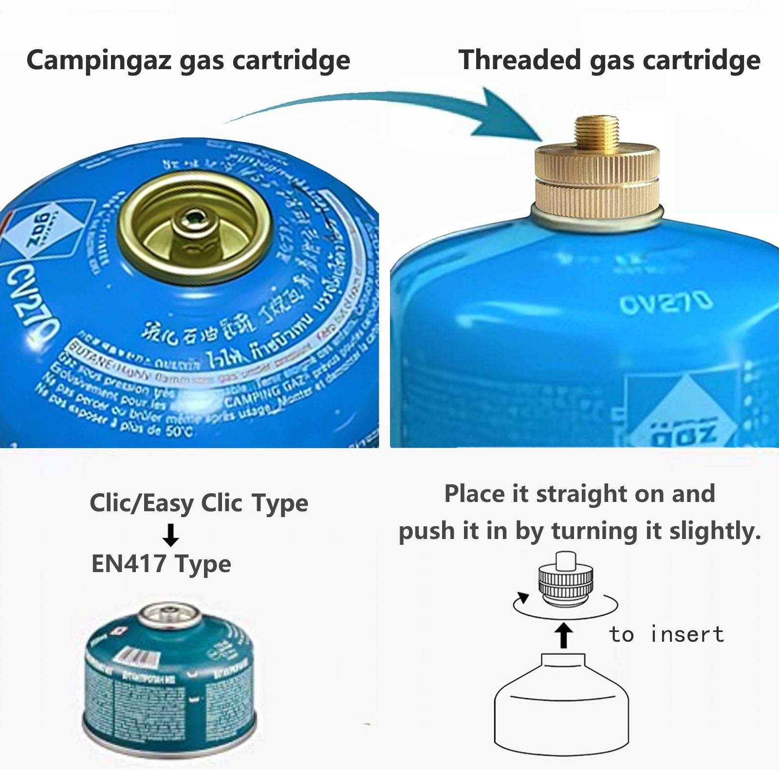 Camping Gas Stove Adapter Converter Easy Clic Canister to Threaded Butane