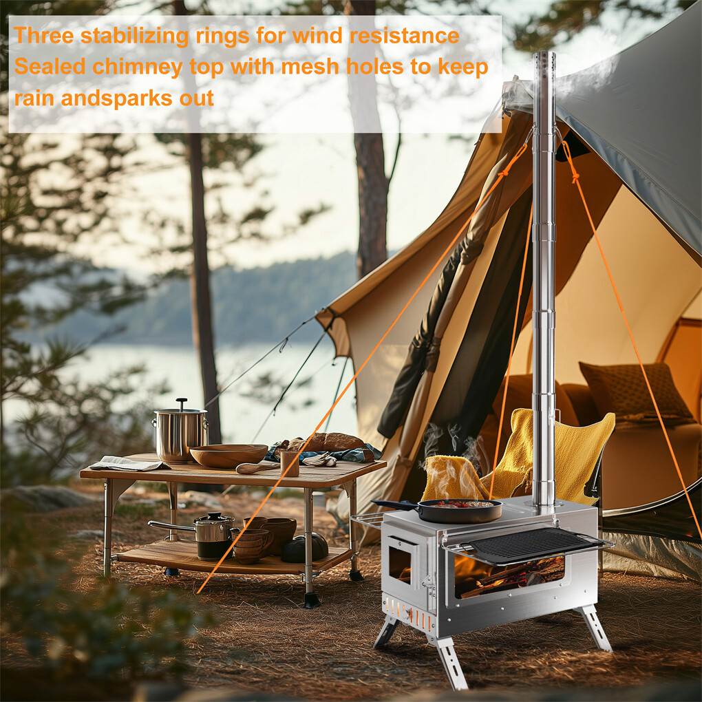 Stainless Steel Camp Tent Stove Log Wood Burning Stove for Outdoor Tent Shelters
