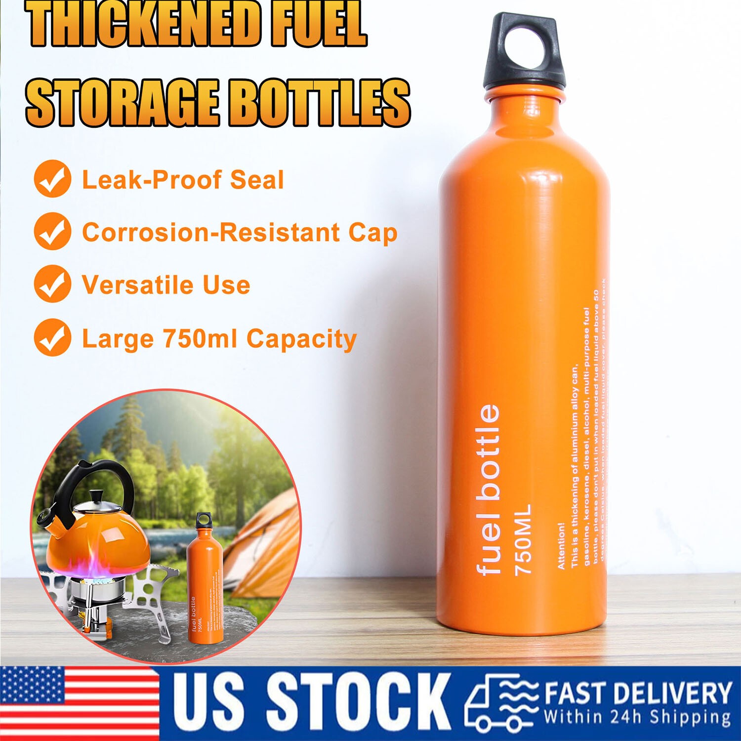 750ml Petrol Storage Tank Portable Outdoor Camping Fuel Bottle For Camping